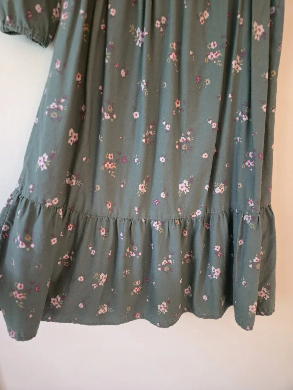 Osh Kosh B'Gosh Girls Olive Long Sleeved Cotton Floral Print Dress